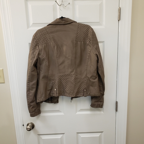 Camel brown, leopard lined, biker bomber jacket with zippers, XL - Picture 12 of 15
